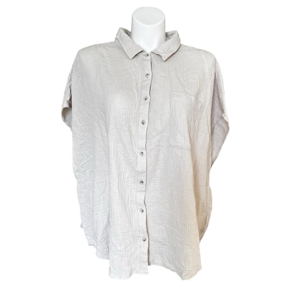 Torrid Cream Textured Cotton Button Front Blouse Pocket Size 5 - Picture 9 of 9